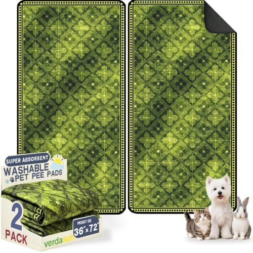 Washable Pee Pads for Dogs 36"x72" 2 Pack Reusable Puppy Potty Pad by Verdasun